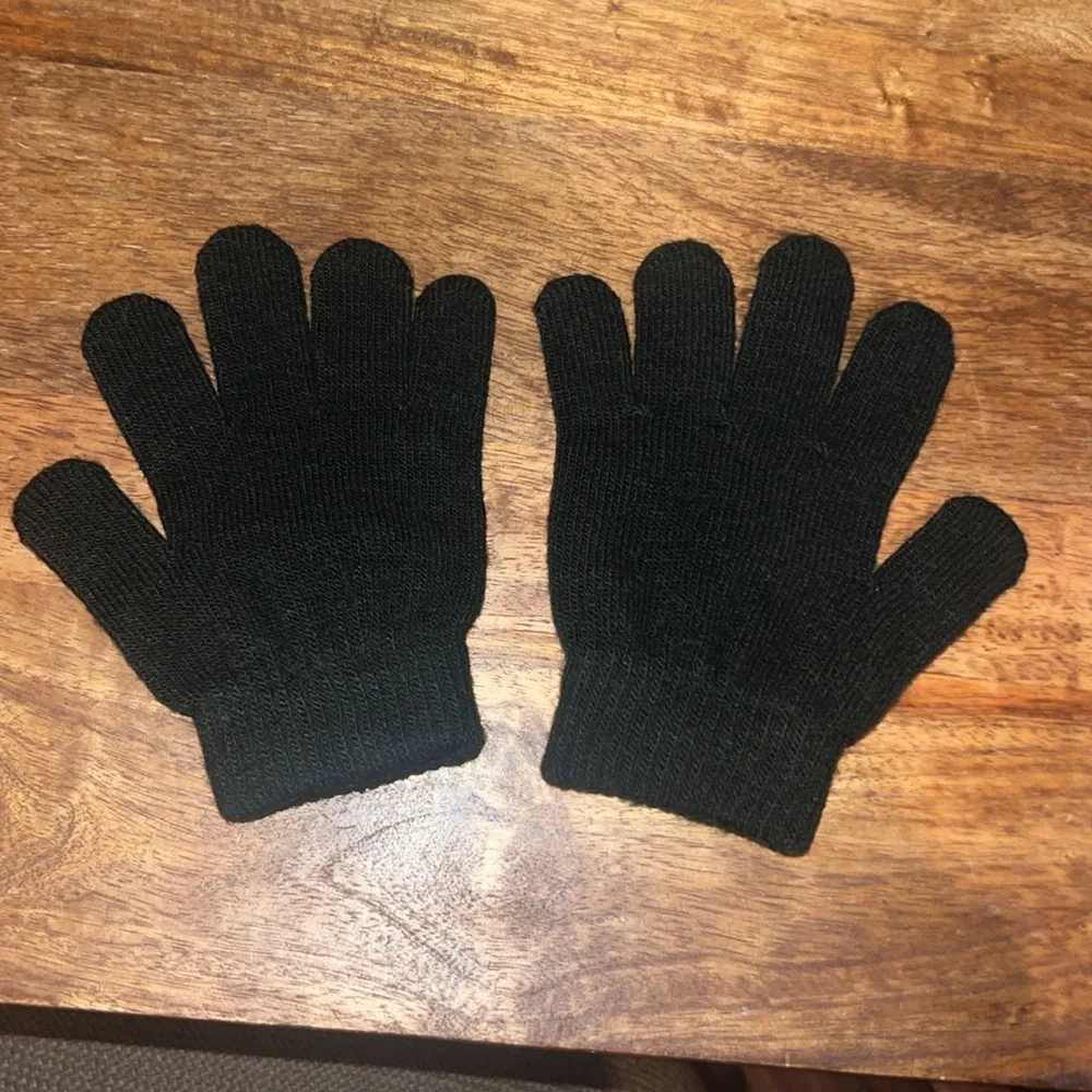 Kids black mittens cold weather hand gloves one size plain black winter gear